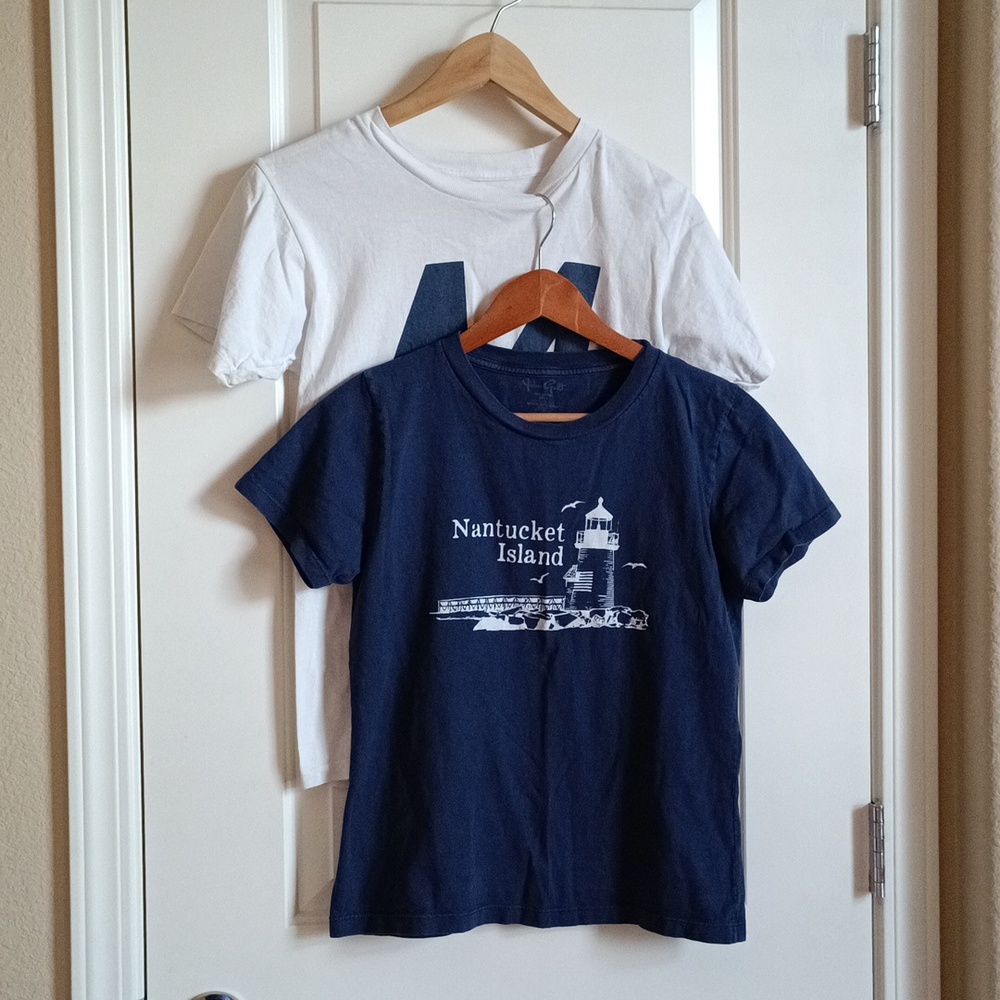 Bundle Brandy Melville White Tee with Blue Logo And Blue Tee